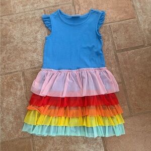 Hanna Andersson Blue and Rainbow Layered Kids Dress